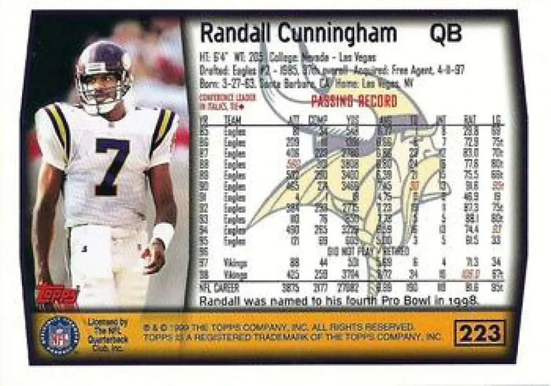 1999 Topps #223 Randall Cunningham EX Excellent Minnesota Vikings Football Card - Football Card Single