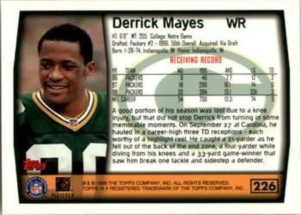 1999 Topps #226 Derrick Mayes EX Excellent Green Bay Packers Football Card - Football Card Single