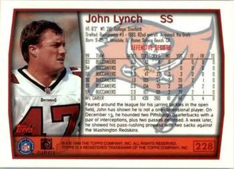 1999 Topps #228 John Lynch EX Excellent Tampa Bay Buccaneers Football Card - Football Card Single