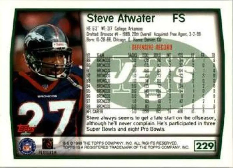 1999 Topps #229 Steve Atwater EX Excellent New York Jets Football Card - Football Card Single