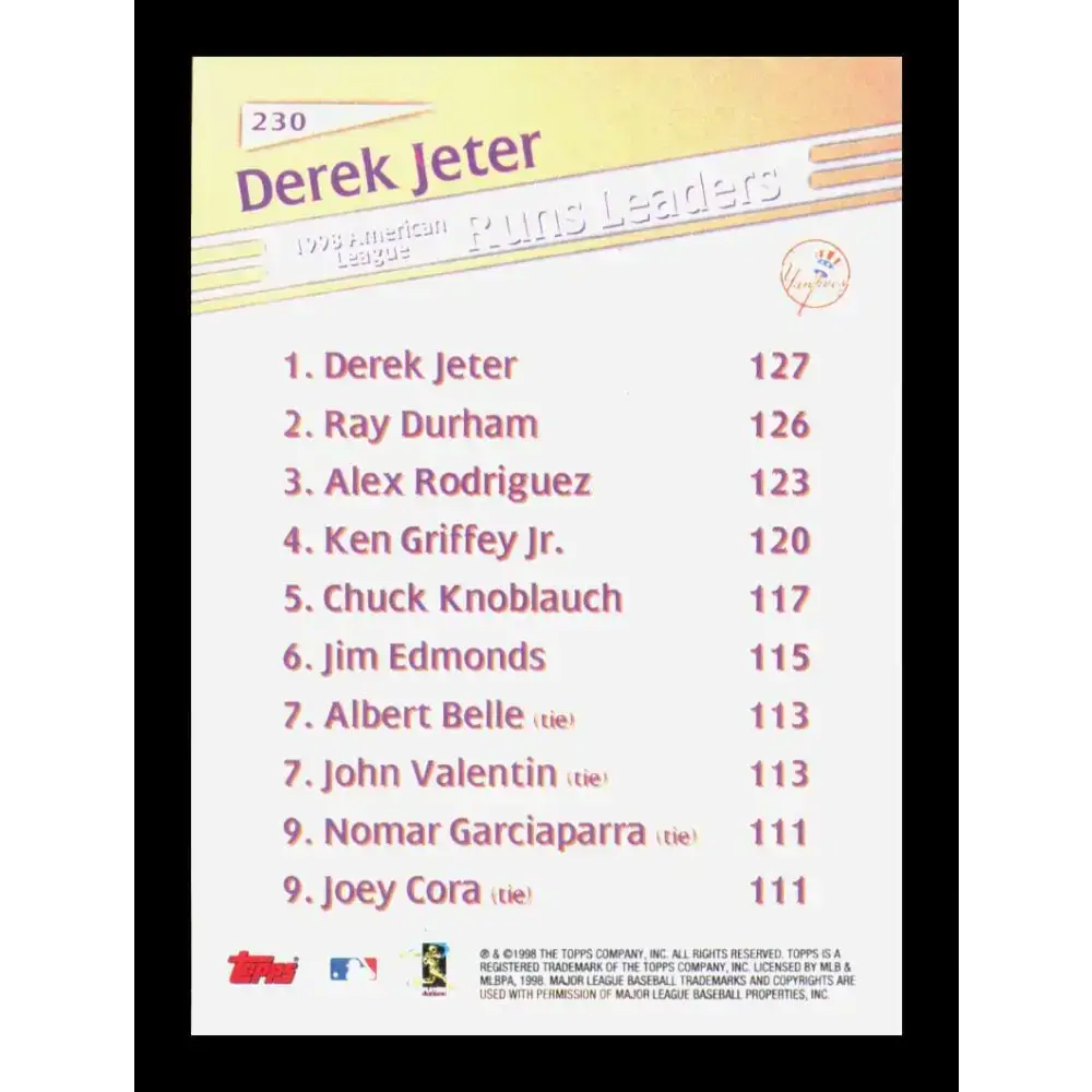 1999 Topps #230 Derek Jeter NM-MT New York Yankees Baseball Card - Baseball Card Single