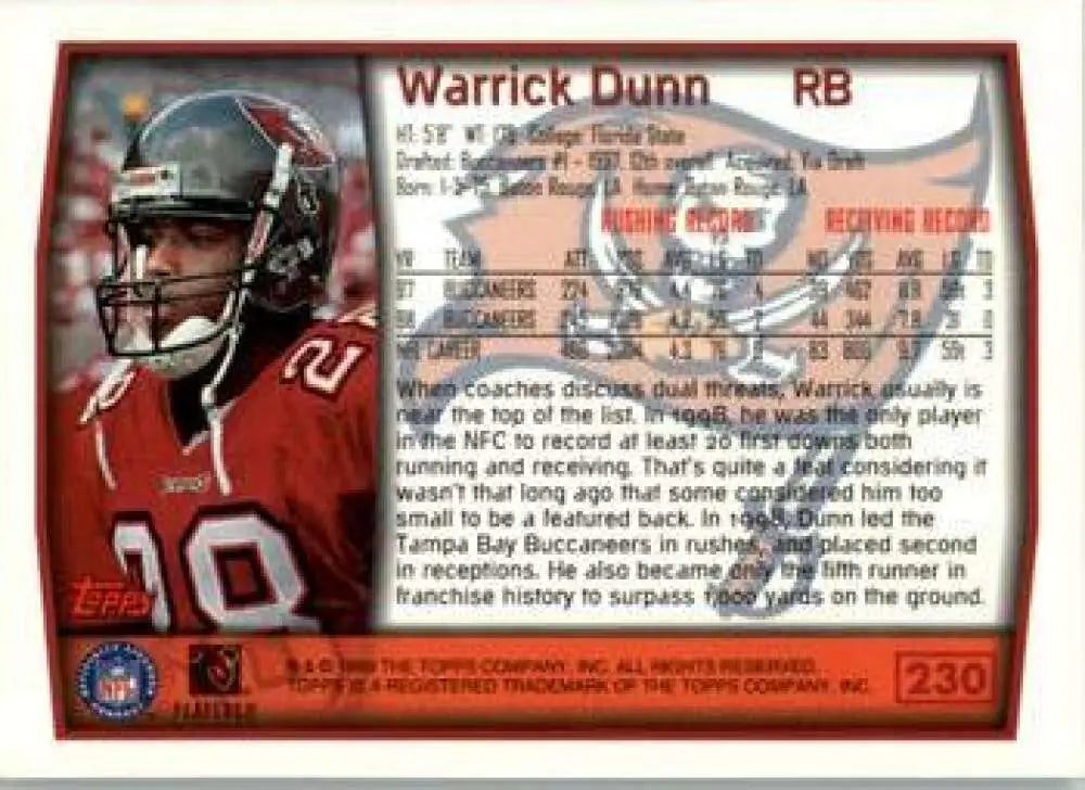 1999 Topps #230 Warrick Dunn EX Excellent Tampa Bay Buccaneers Football Card - Football Card Single