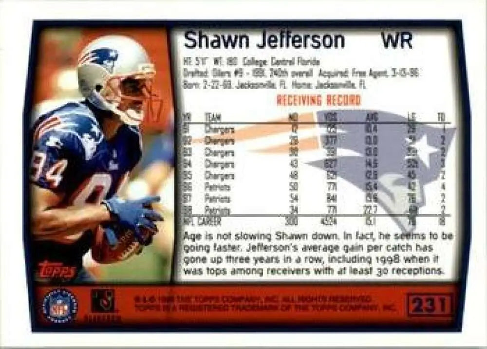 1999 Topps #231 Shawn Jefferson EX Excellent New England Patriots Football Card - Football Card Single