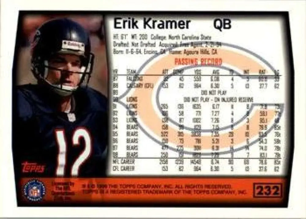 1999 Topps #232 Erik Kramer EX Excellent Chicago Bears Football Card - Football Card Single