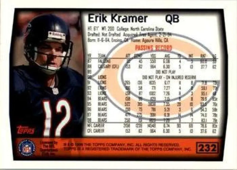 1999 Topps #232 Erik Kramer EX Excellent Chicago Bears Football Card - Football Card Single