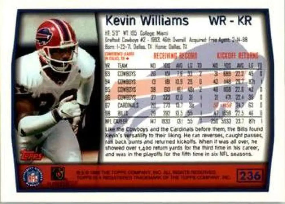 1999 Topps #236 Kevin Williams EX Excellent Buffalo Bills Football Card - Football Card Single