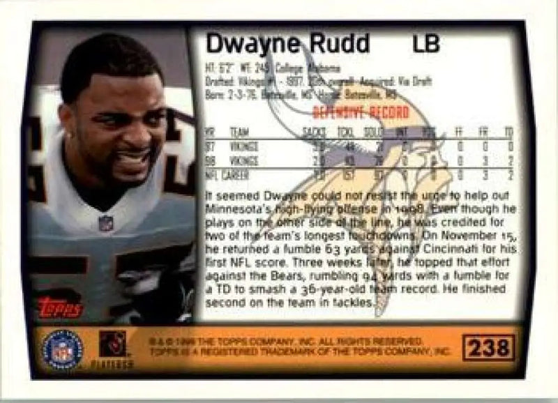 1999 Topps #238 Dwayne Rudd EX Excellent Minnesota Vikings Football Card - Football Card Single