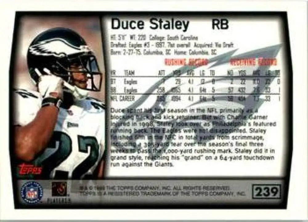 1999 Topps #239 Duce Staley EX Excellent Philadelphia Eagles Football Card - Football Card Single