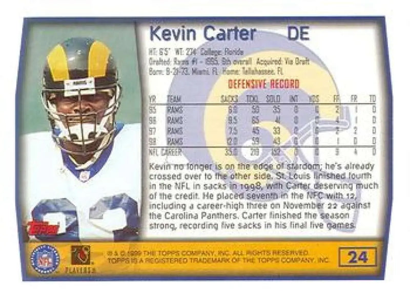 1999 Topps #24 Kevin Carter EX Excellent St. Louis Rams Football Card - Football Card Single