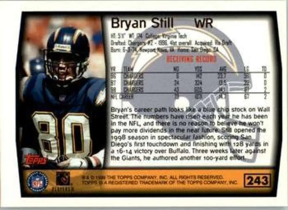 1999 Topps #243 Bryan Still EX Excellent San Diego Chargers Football Card - Football Card Single
