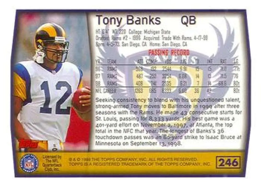 1999 Topps #246 Tony Banks EX Excellent Baltimore Ravens Football Card - Football Card Single