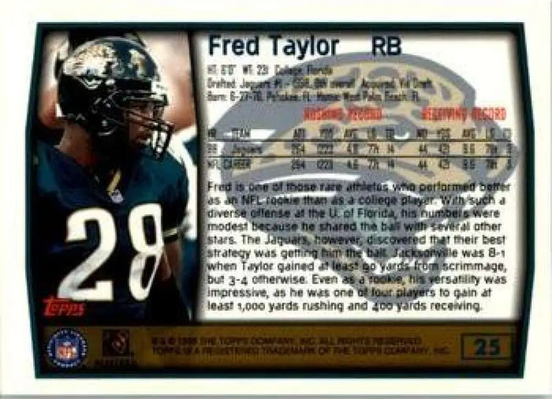 1999 Topps #25 Fred Taylor EX Excellent Jacksonville Jaguars Football Card - Football Card Single