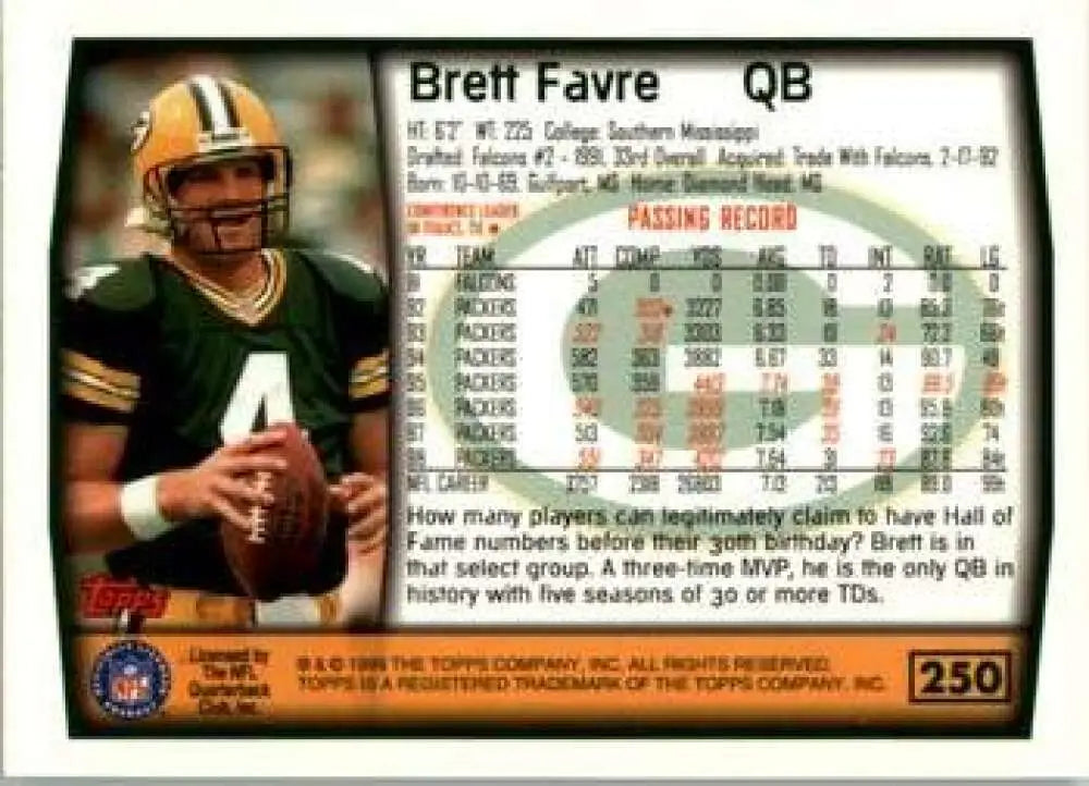 1999 Topps #250 Brett Favre EX Excellent Green Bay Packers Football Card - Football Card Single