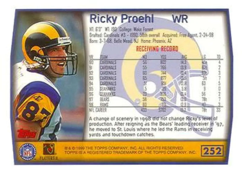1999 Topps #252 Ricky Proehl EX Excellent St. Louis Rams Football Card - Football Card Single
