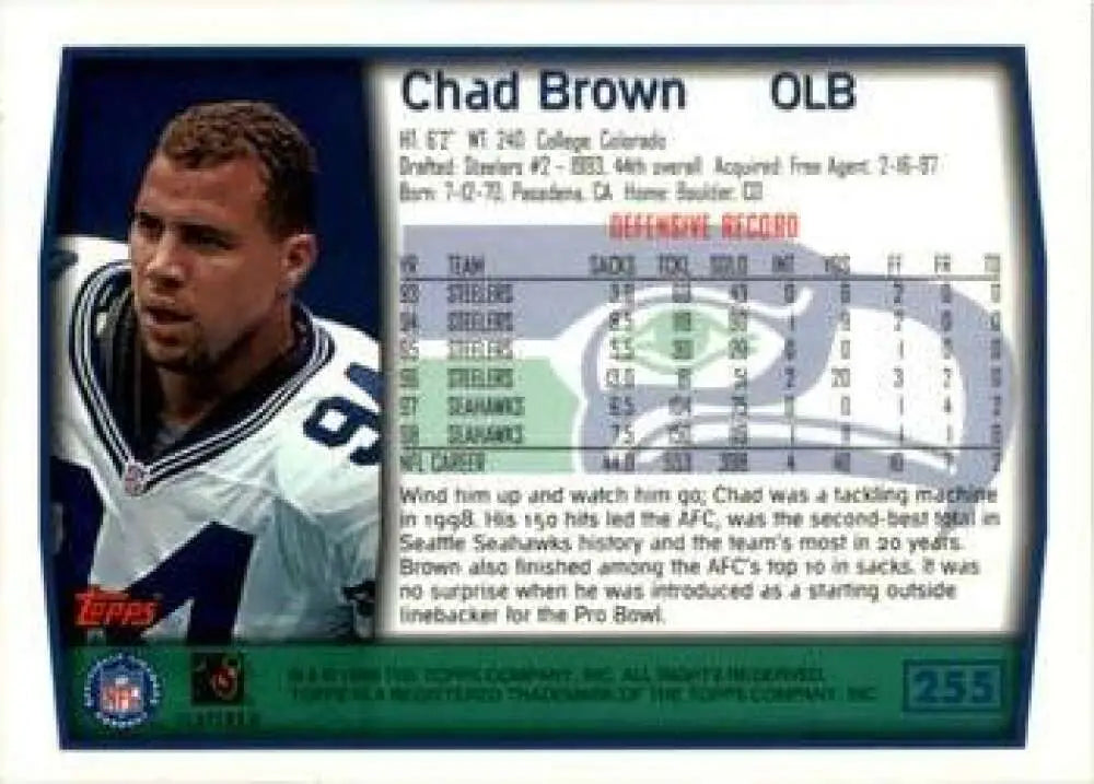 1999 Topps #255 Chad Brown EX Excellent Seattle Seahawks Football Card - Football Card Single