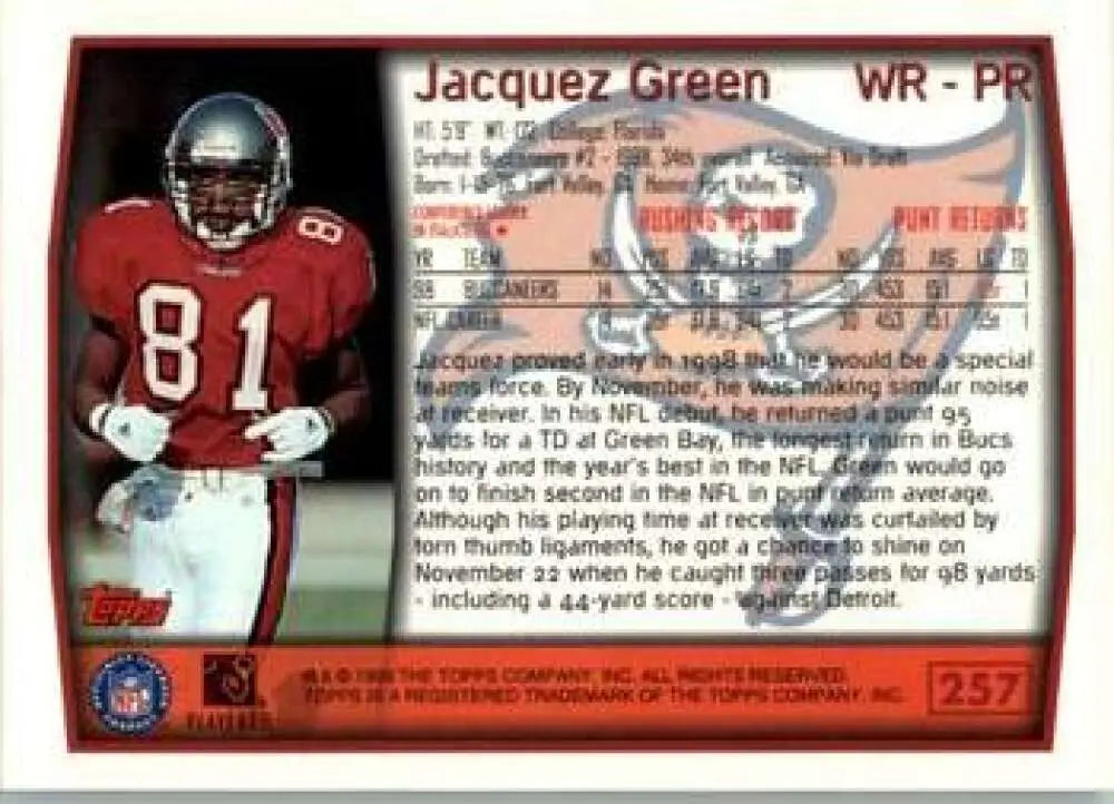1999 Topps #257 Jacquez Green EX Excellent Tampa Bay Buccaneers Football Card - Football Card Single