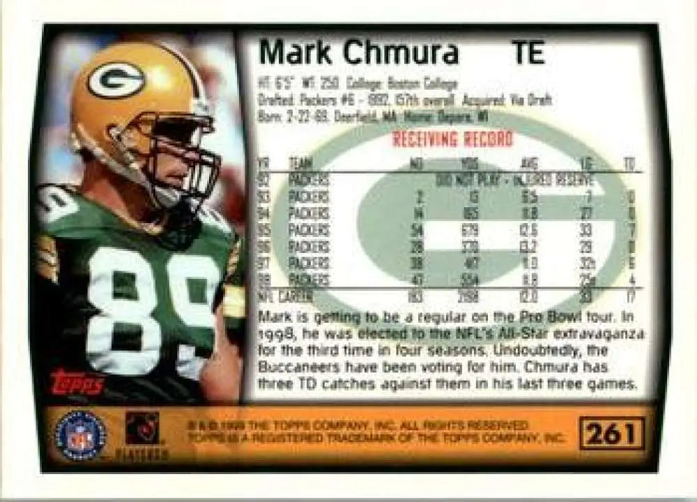 1999 Topps #261 Mark Chmura EX Excellent Green Bay Packers Football Card - Football Card Single