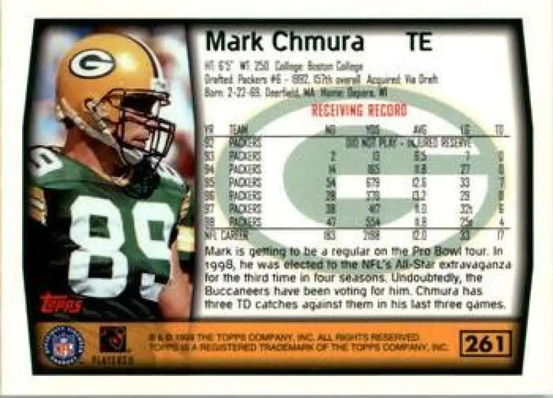 1999 Topps #261 Mark Chmura EX Excellent Green Bay Packers Football Card - Football Card Single