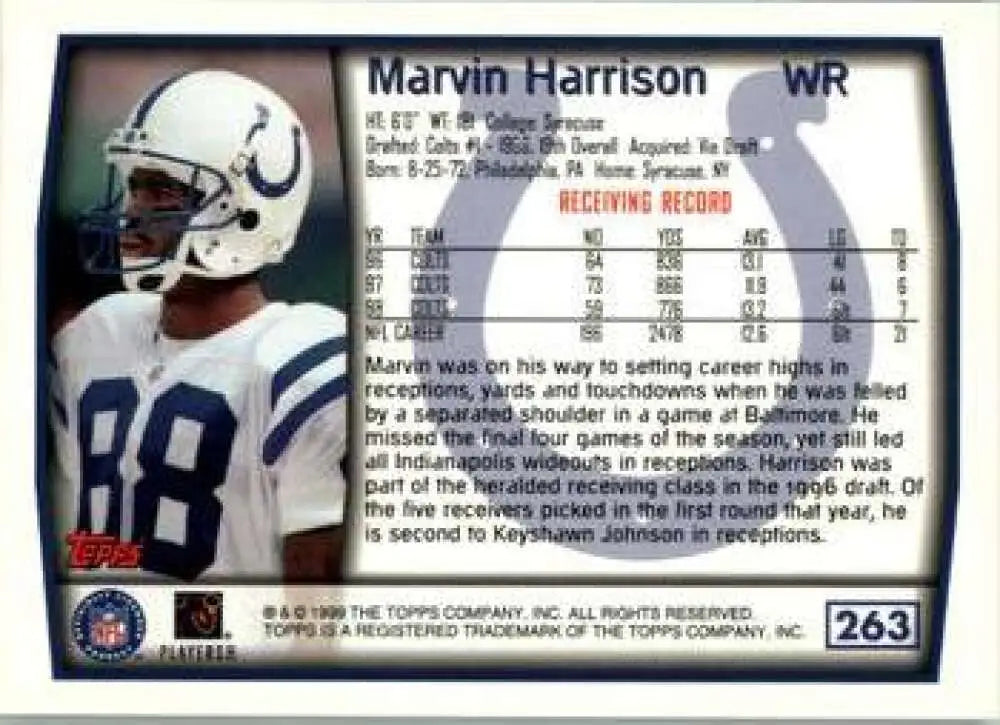 1999 Topps #263 Marvin Harrison EX Excellent Indianapolis Colts Football Card - Football Card Single