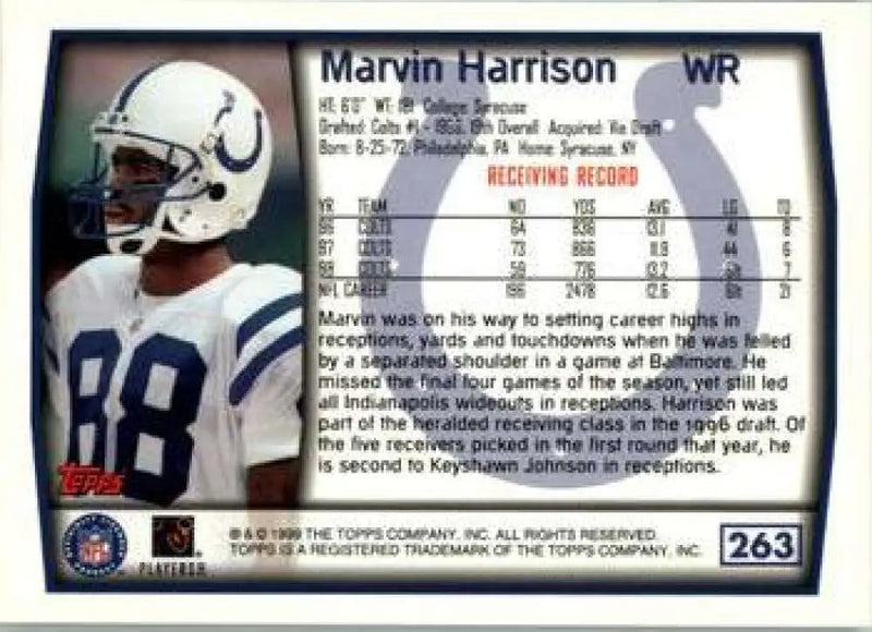 1999 Topps #263 Marvin Harrison EX Excellent Indianapolis Colts Football Card - Football Card Single