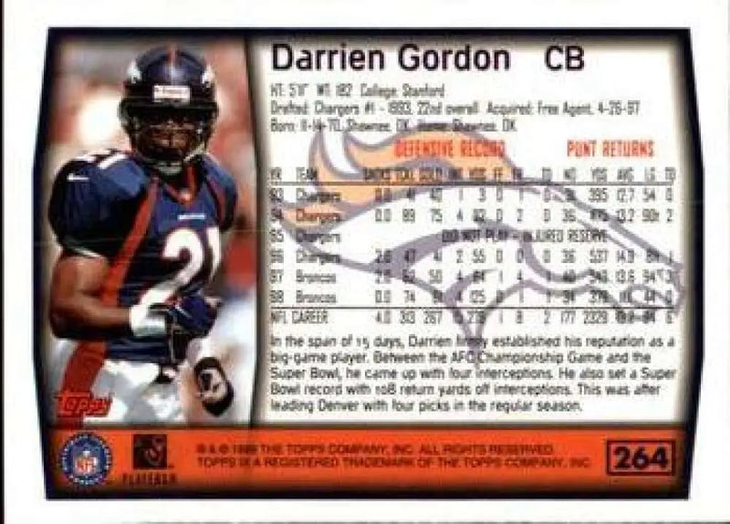1999 Topps #264 Darrien Gordon EX Excellent Denver Broncos Football Card - Football Card Single