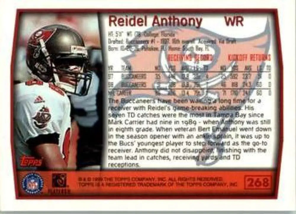 1999 Topps #268 Reidel Anthony EX Excellent Tampa Bay Buccaneers Football Card - Football Card Single