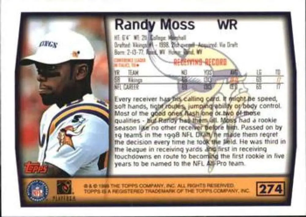 1999 Topps #274 Randy Moss EX Excellent Minnesota Vikings Football Card - Football Card Single