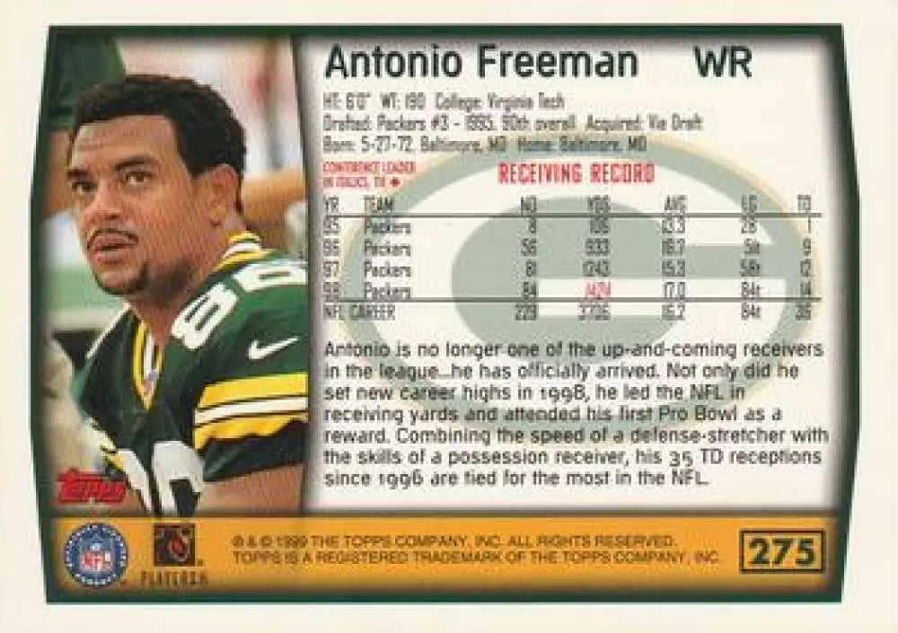 1999 Topps #275 Antonio Freeman EX Excellent Green Bay Packers Football Card - Football Card Single