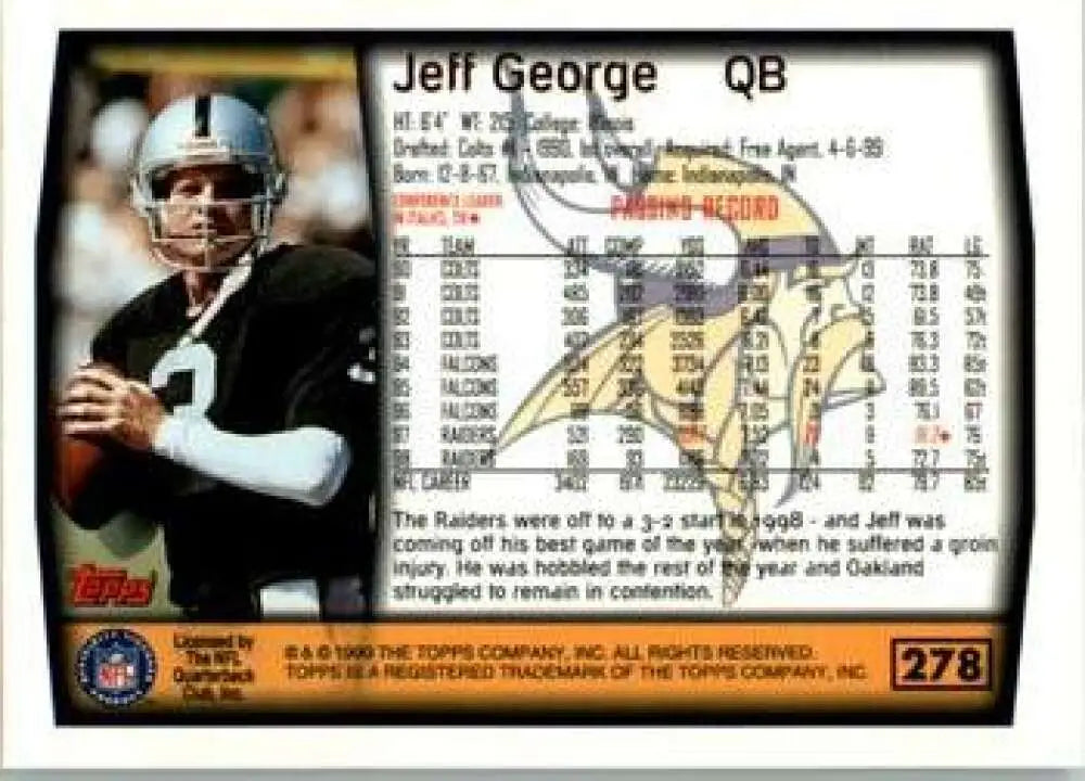 1999 Topps #278 Jeff George EX Excellent Minnesota Vikings Football Card - Football Card Single