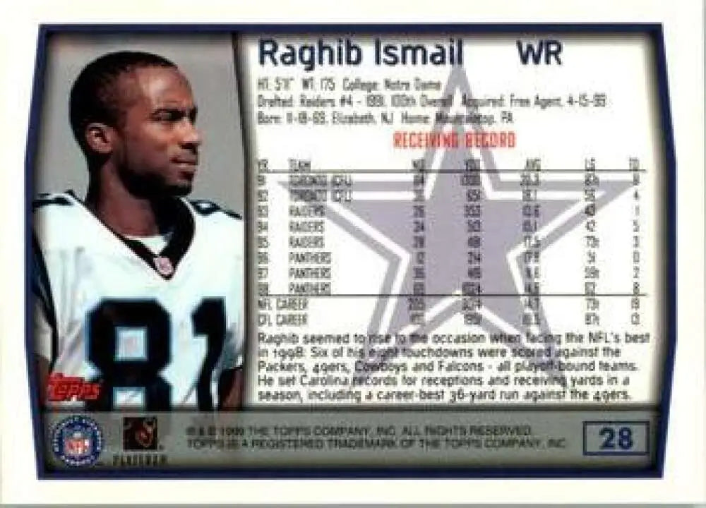 1999 Topps #28 Rocket Ismail EX Excellent Dallas Cowboys Football Card - Football Card Single