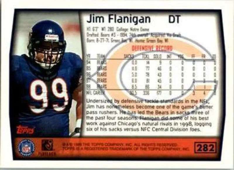1999 Topps #282 Jim Flanigan EX Excellent Chicago Bears Football Card - Football Card Single
