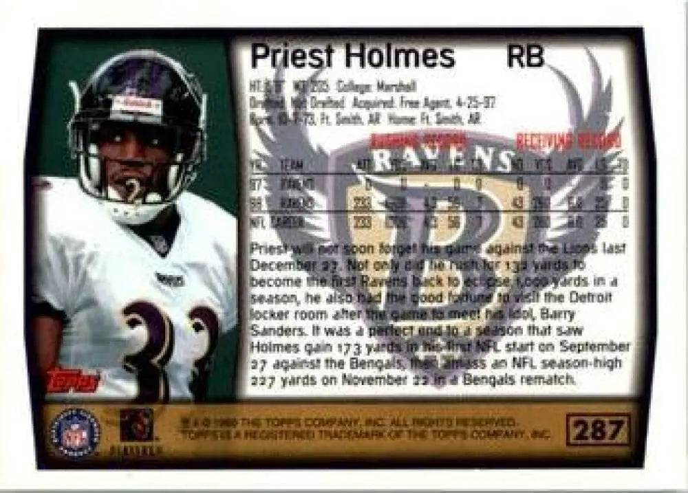 1999 Topps #287 Priest Holmes EX Excellent Baltimore Ravens Football Card - Football Card Single