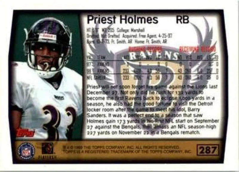 1999 Topps #287 Priest Holmes EX Excellent Baltimore Ravens Football Card - Football Card Single
