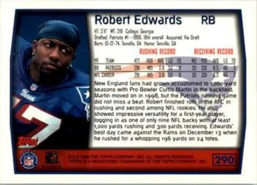 1999 Topps #290 Robert Edwards EX Excellent New England Patriots Football Card - Football Card Single