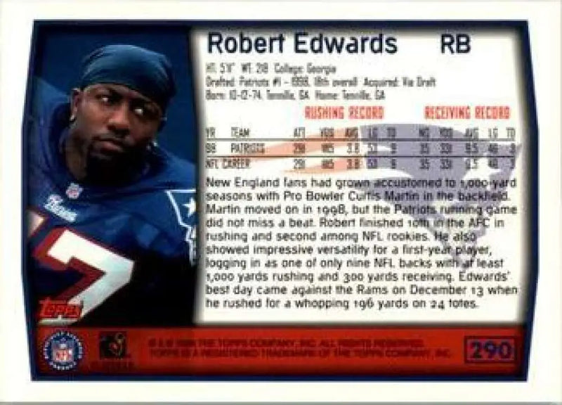 1999 Topps #290 Robert Edwards EX Excellent New England Patriots Football Card - Football Card Single