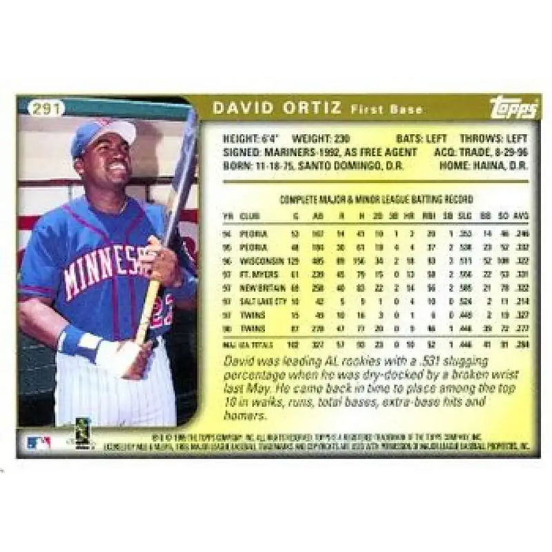 1999 Topps #291 David Ortiz NM-MT Minnesota Twins Baseball Card - Baseball Card Single