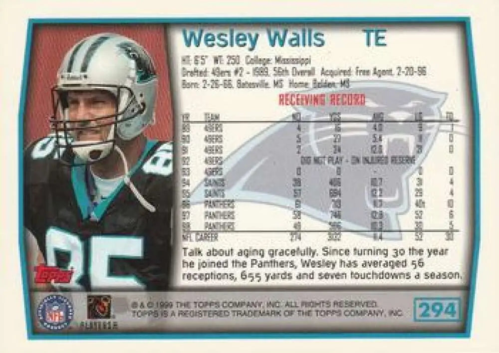 1999 Topps #294 Wesley Walls EX Excellent Carolina Panthers Football Card - Football Card Single