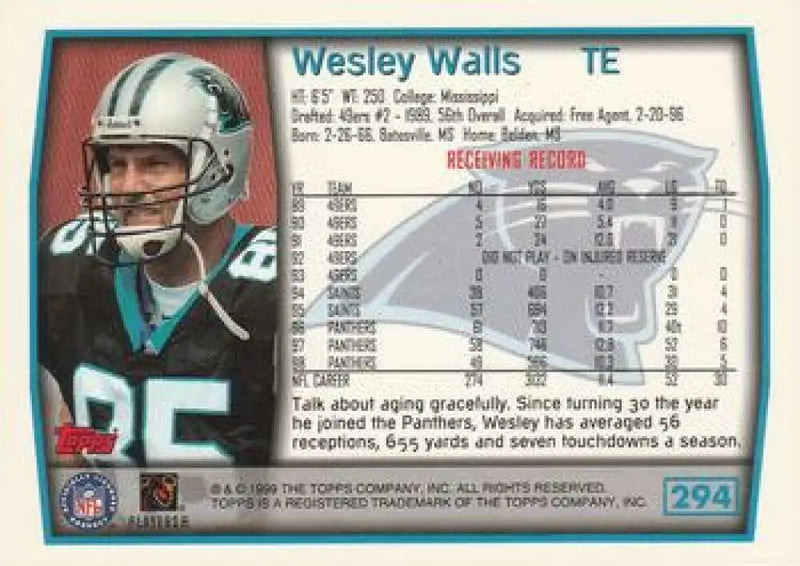 1999 Topps #294 Wesley Walls EX Excellent Carolina Panthers Football Card - Football Card Single