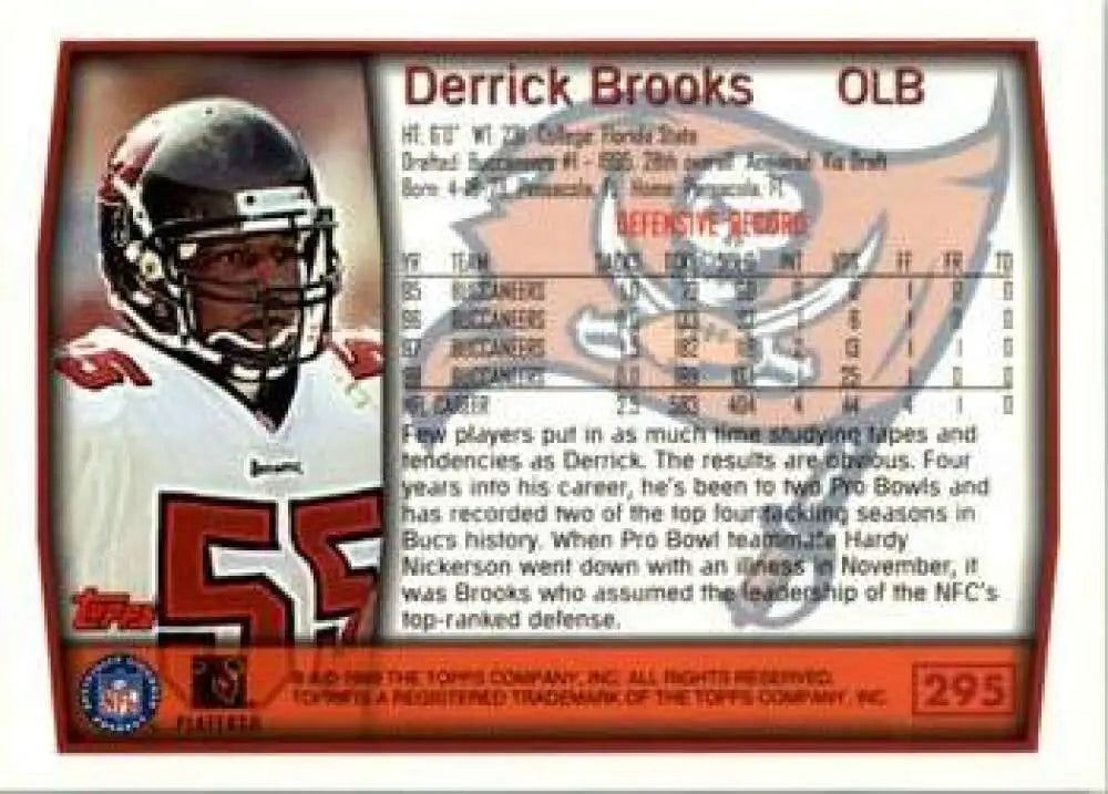 1999 Topps #295 Derrick Brooks EX Excellent Tampa Bay Buccaneers Football Card - Football Card Single