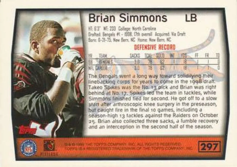 1999 Topps #297 Brian Simmons EX Excellent Cincinnati Bengals Football Card - Football Card Single
