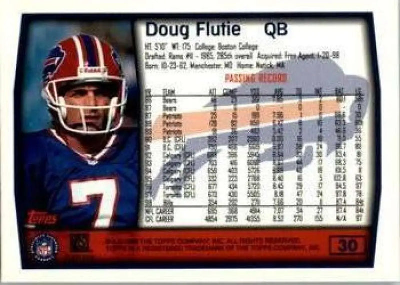 1999 Topps #30 Doug Flutie EX Excellent Buffalo Bills Football Card - Football Card Single