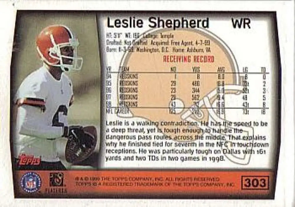 1999 Topps #303 Leslie Shepherd EX Excellent Cleveland Browns Football Card - Football Card Single