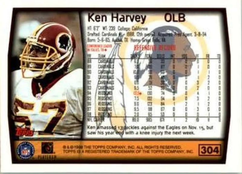 1999 Topps #304 Ken Harvey EX Excellent Washington Redskins Football Card - Football Card Single