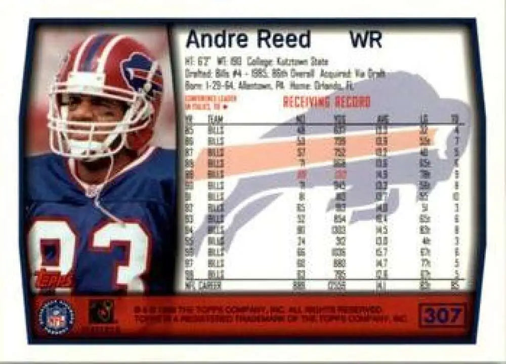 1999 Topps #307 Andre Reed EX Excellent Buffalo Bills Football Card - Football Card Single