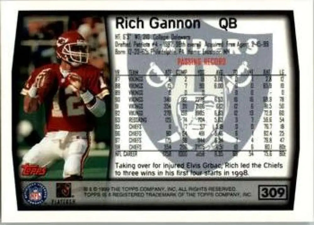 1999 Topps #309 Rich Gannon EX Excellent Oakland Raiders Football Card - Football Card Single