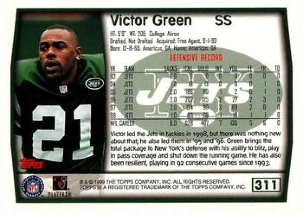 1999 Topps #311 Victor Green EX Excellent New York Jets Football Card - Football Card Single