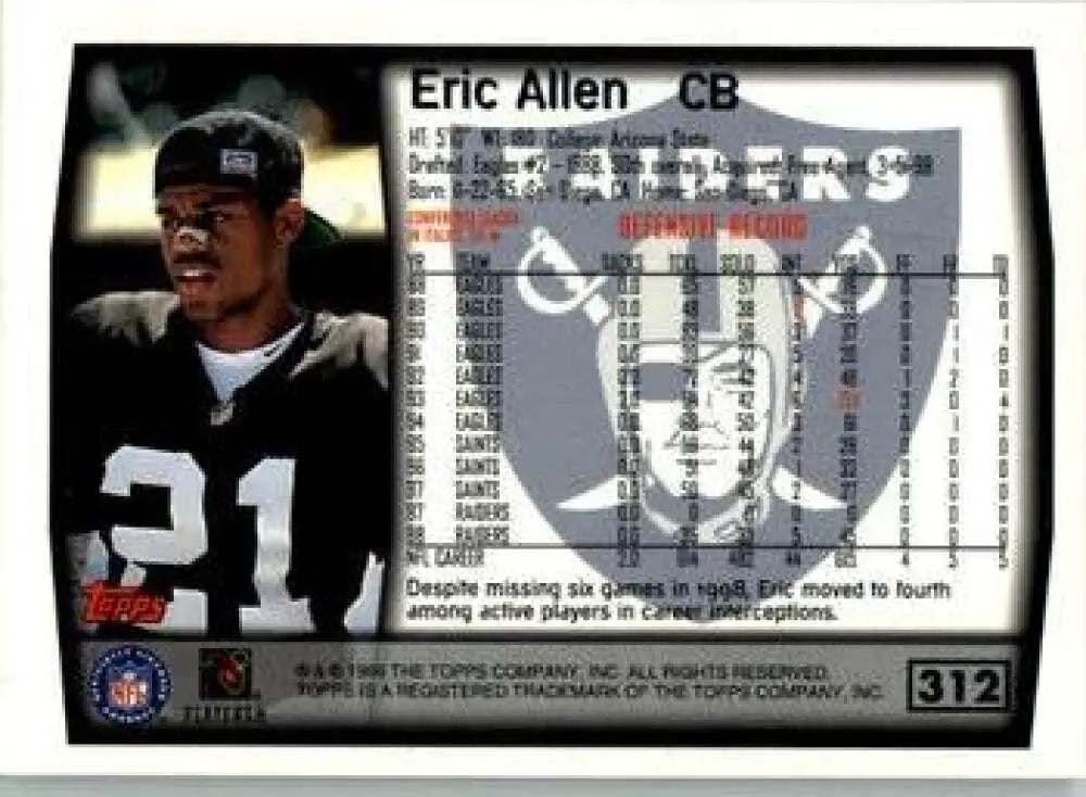 1999 Topps #312 Eric Allen EX Excellent Oakland Raiders Football Card - Football Card Single