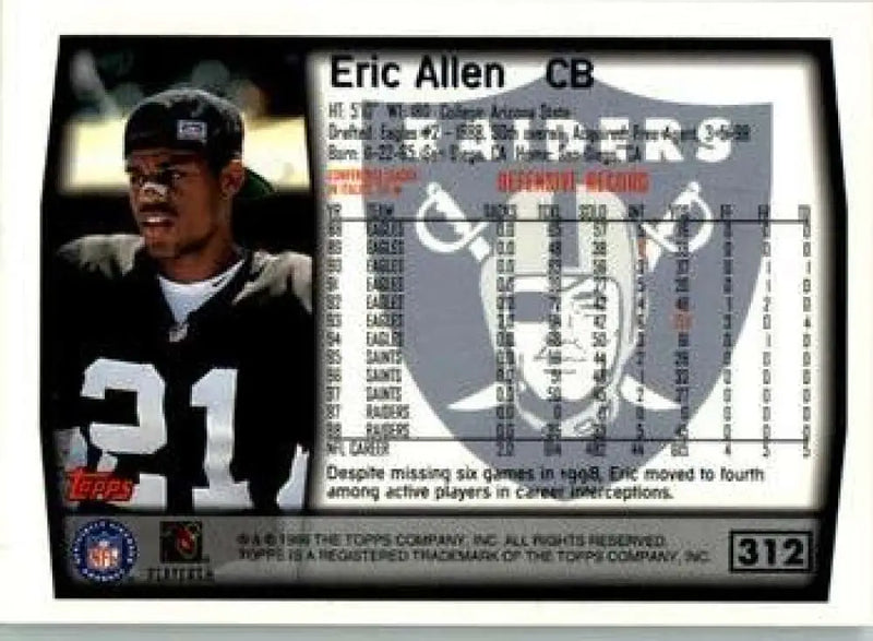 1999 Topps #312 Eric Allen EX Excellent Oakland Raiders Football Card - Football Card Single