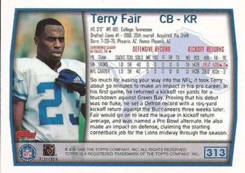 1999 Topps #313 Terry Fair EX Excellent Detroit Lions Football Card - Football Card Single
