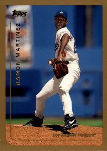 Original gloss baseball card featuring Ramon Martinez NM-MT pitching for the Los Angeles Dodgers